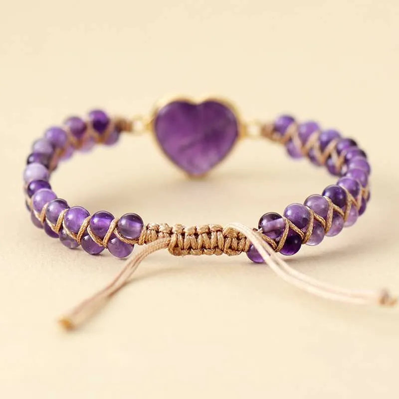 Woven Amethyst Heart Bracelet