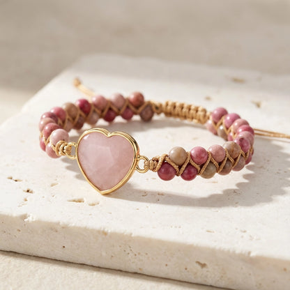 Woven Rose Quartz Heart Bracelet