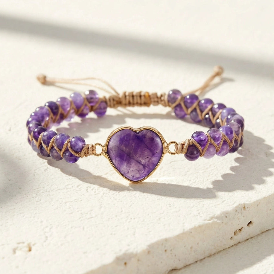 Woven Amethyst Heart Bracelet