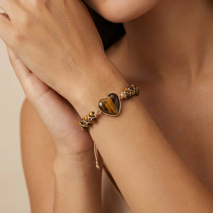 Woven Tiger's Eye Heart Bracelet