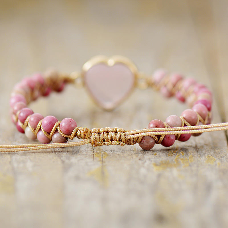 Woven Rose Quartz Heart Bracelet