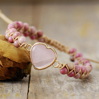 Woven Rose Quartz Heart Bracelet