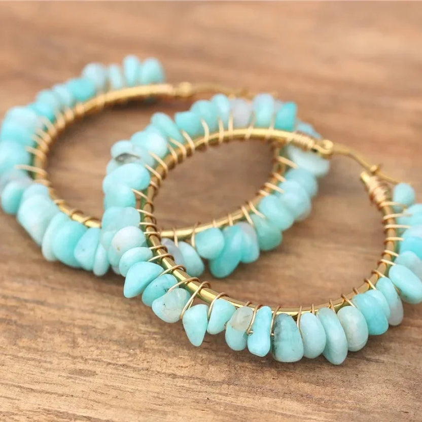 Balancing Amazonite Hoop Earrings