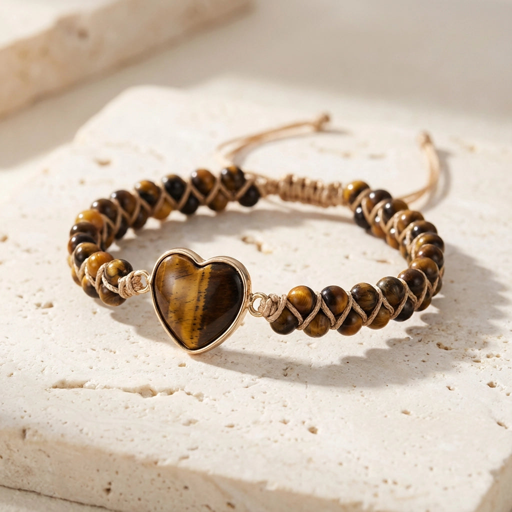 Woven Tiger's Eye Heart Bracelet