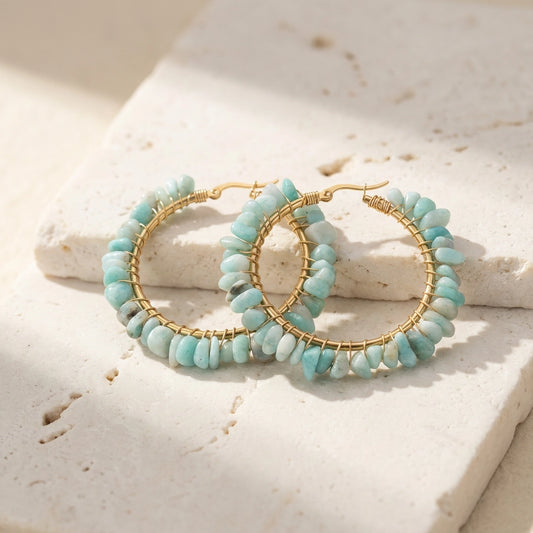 Balancing Amazonite Hoop Earrings