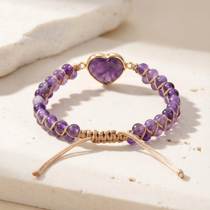 Woven Amethyst Heart Bracelet