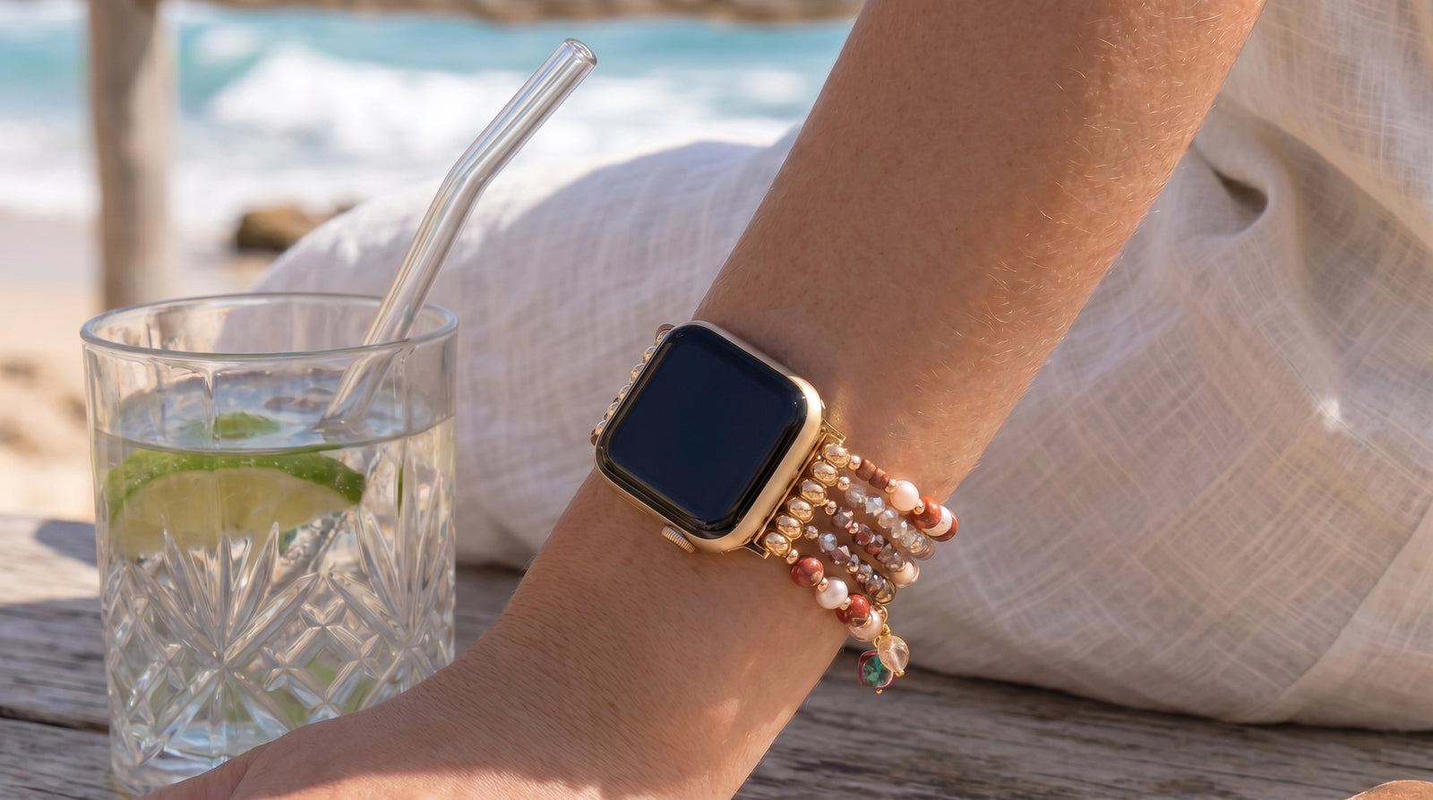 Natuurstenen smartwatch bandje van Jouw Juweeltjes