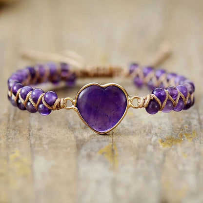 Woven Amethyst Heart Bracelet