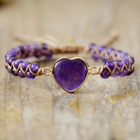 Woven Amethyst Heart Bracelet