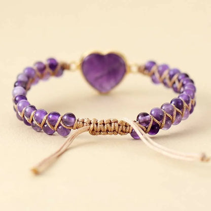 Woven Amethyst Heart Bracelet
