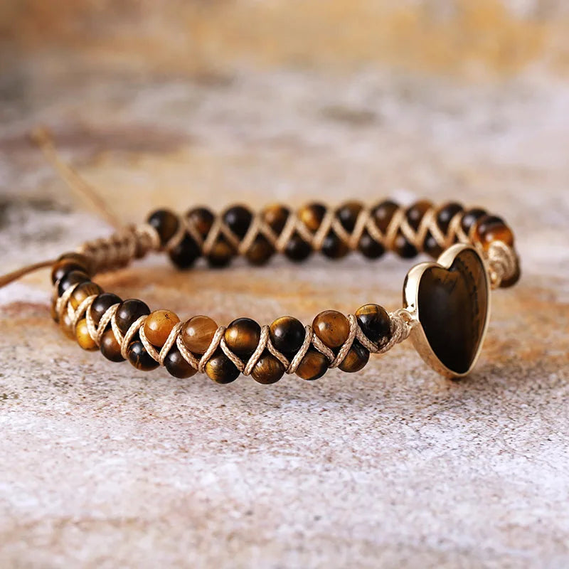Woven Tiger's Eye Heart Bracelet